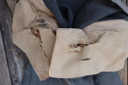 Vintage 1950s French patched workwear trousers - chore pants - buckle back - 32” x 29”