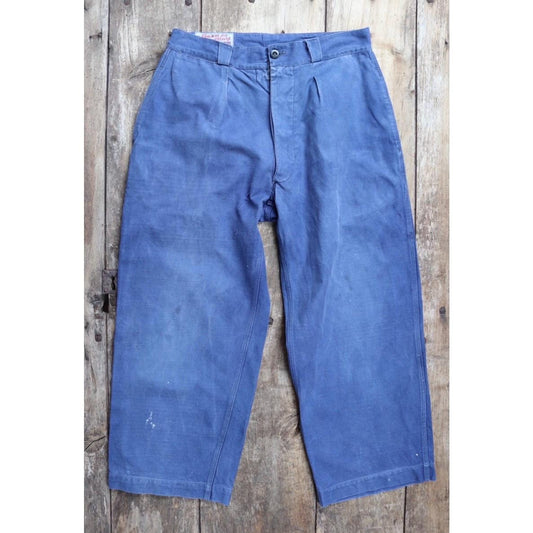Vintage French workwear trousers - 1950s chore pants - blue cotton twill - 31” x 25”