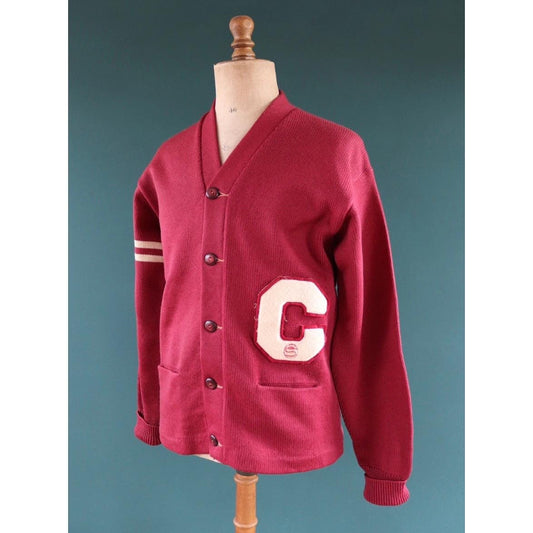 Vintage 1950s 60s varsity sweater - burgundy wool - Ivy League knitwear - 43” chest