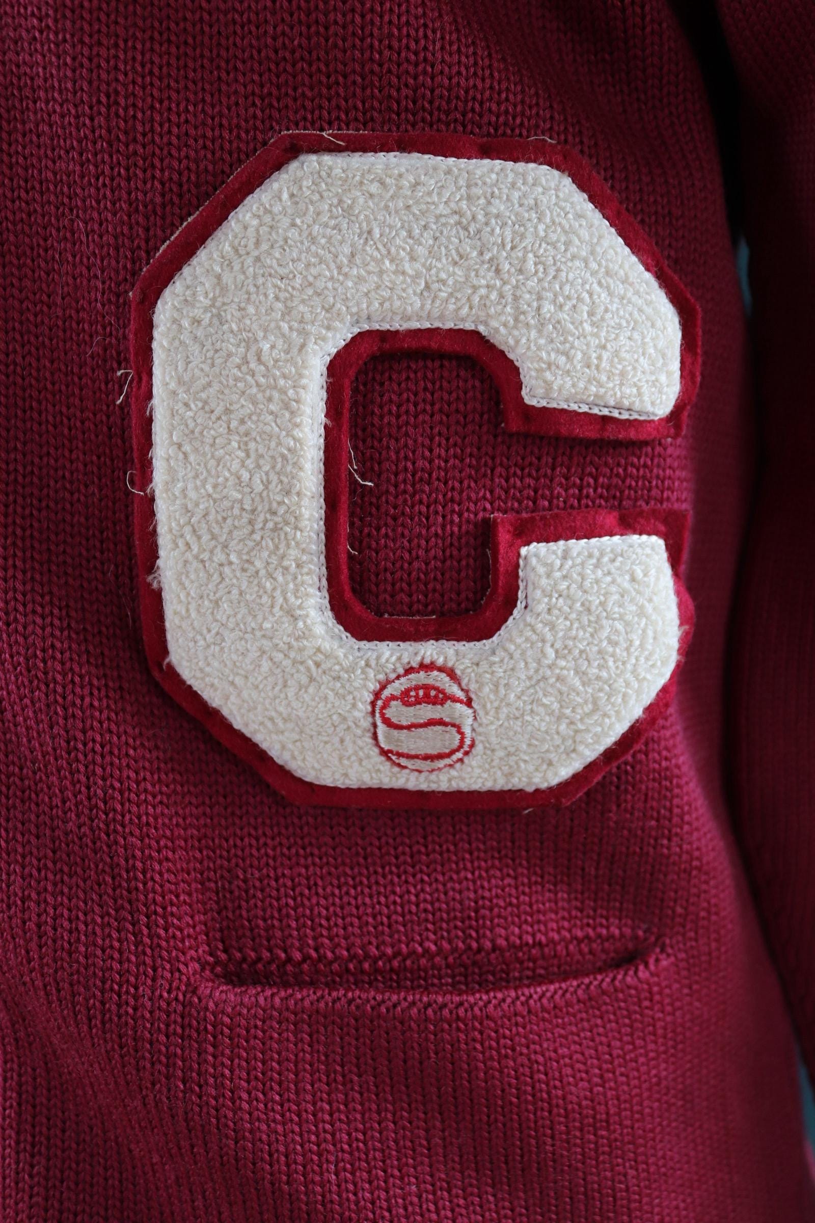 Vintage 1950s 60s varsity sweater - burgundy wool - Ivy League knitwear - 43” chest