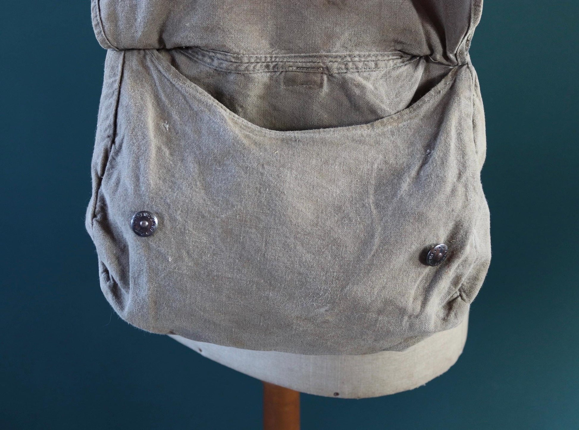 Vintage 1930s Swedish military bag - cotton cross shoulder musette - mattornist - stamped