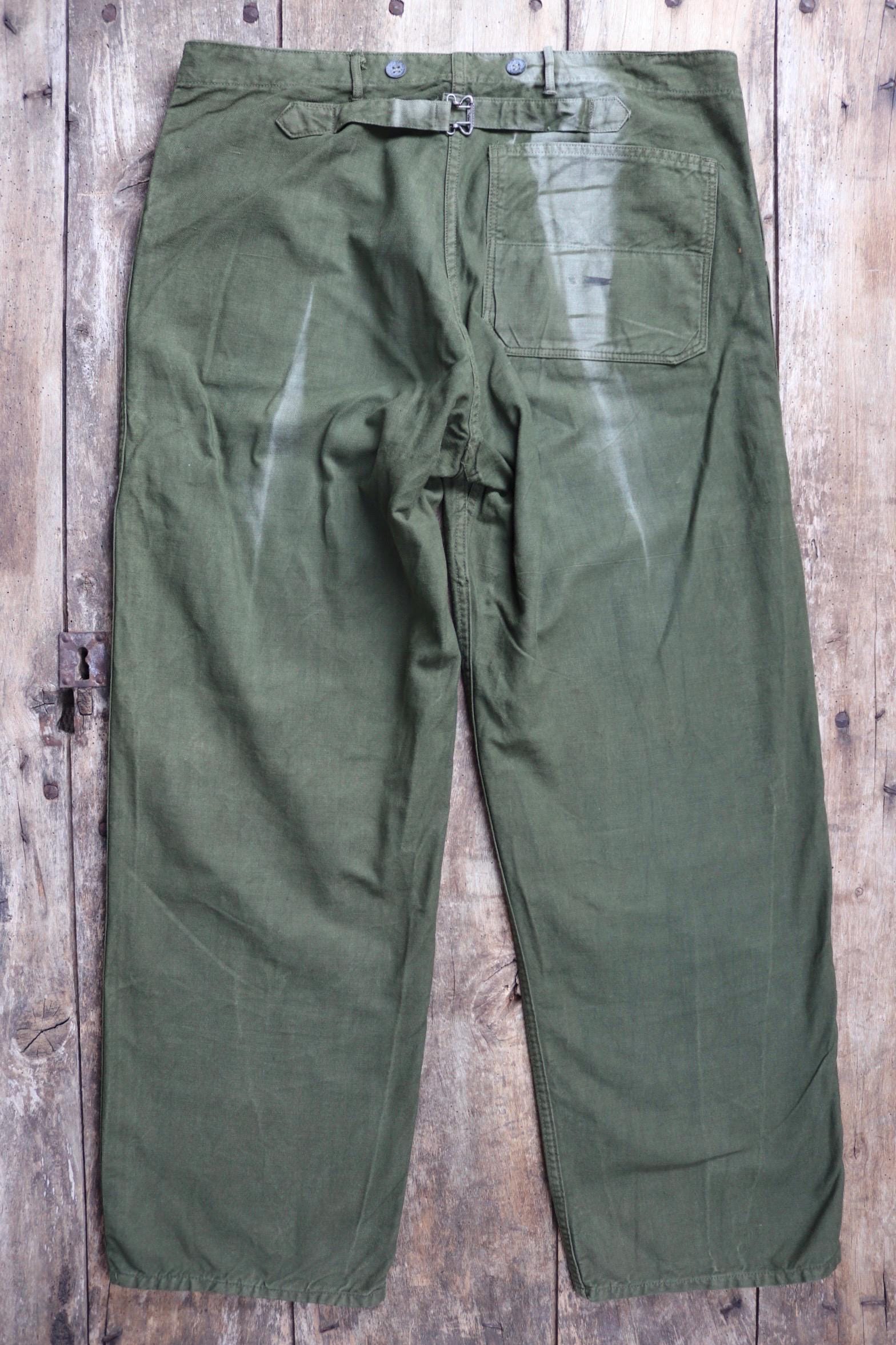 Vintage 1940s 50s Swedish army trousers - military workwear - cotton twill buckle back pants - utility field chore - 37” x 30”