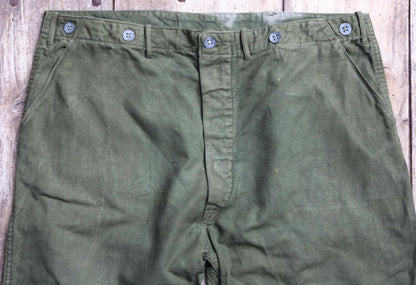 Vintage 1940s 50s Swedish army trousers - military workwear - cotton twill buckle back pants - utility field chore - 37” x 30”