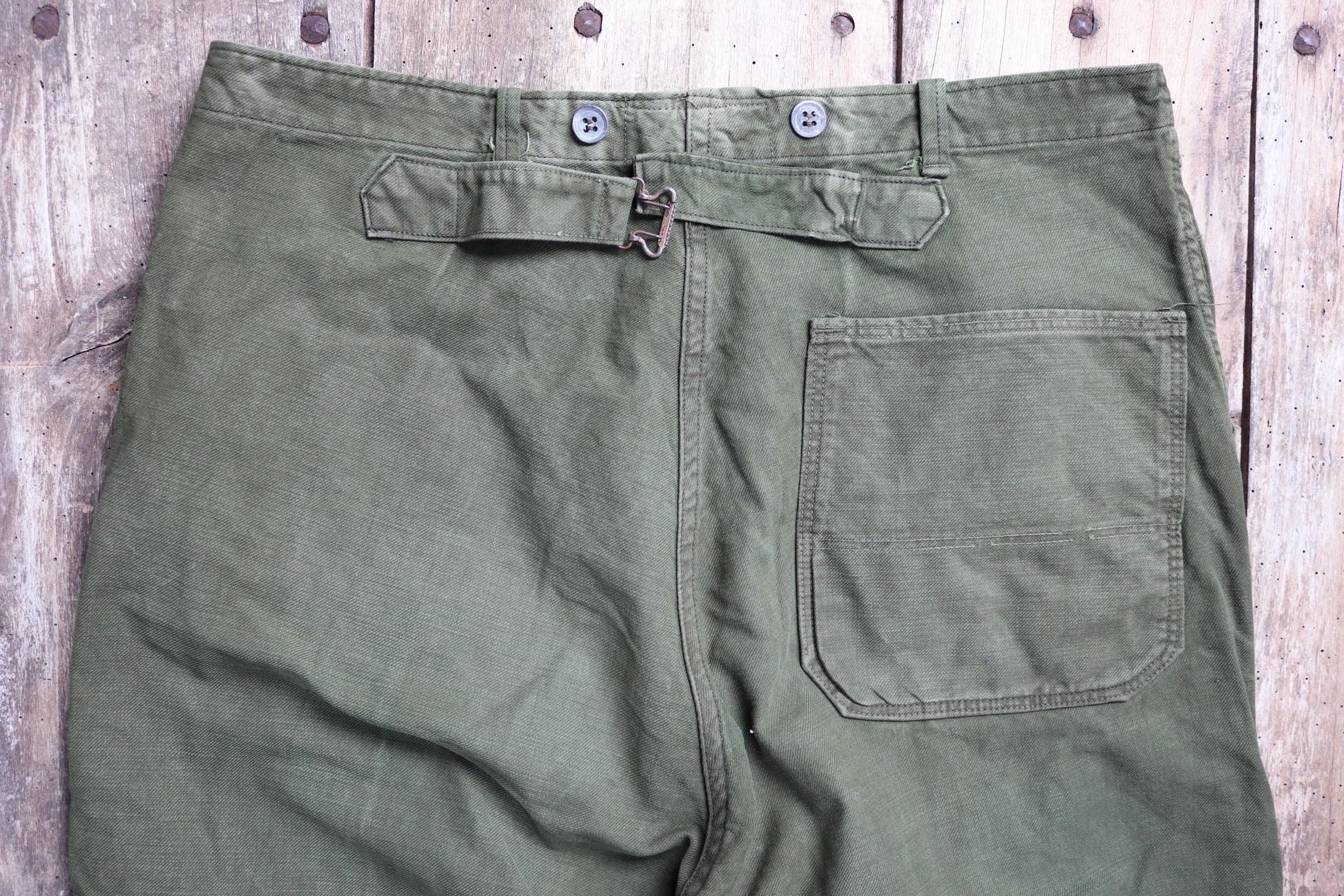 Vintage 1940s 50s Swedish army trousers - military workwear - cotton twill buckle back pants - utility field chore - 34” x 30”