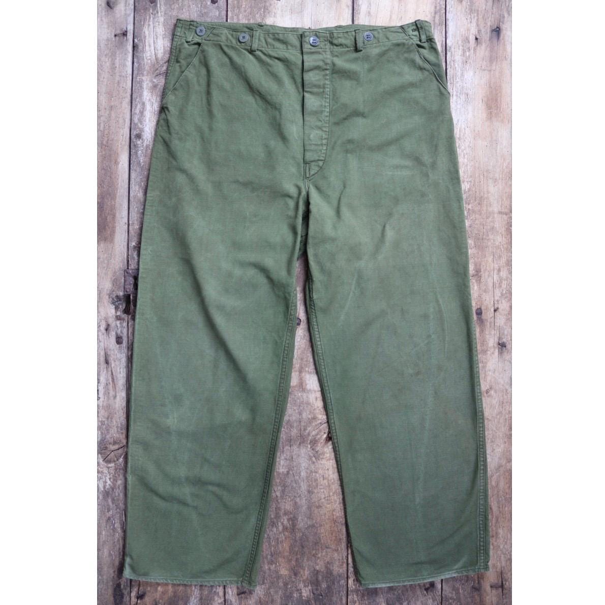 Vintage 1940s 50s Swedish army trousers - military workwear - cotton twill buckle back pants - utility field chore - 40” x 29”