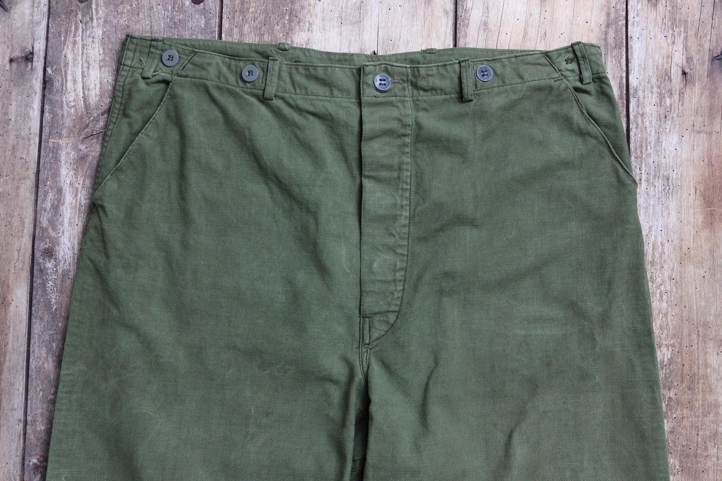 Vintage 1940s 50s Swedish army trousers - military workwear - cotton twill buckle back pants - utility field chore - 40” x 29”