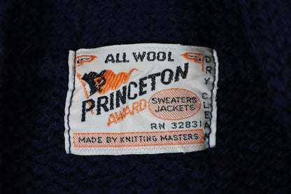 Vintage wool varsity sweater - blue cardigan - Ivy style - 1960s knitwear - chenille patch - 39” chest