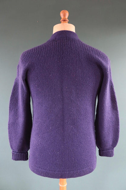 Vintage wool varsity sweater - blue cardigan - Ivy style - 1960s knitwear - chenille patch - 39” chest