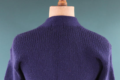 Vintage wool varsity sweater - blue cardigan - Ivy style - 1960s knitwear - chenille patch - 39” chest