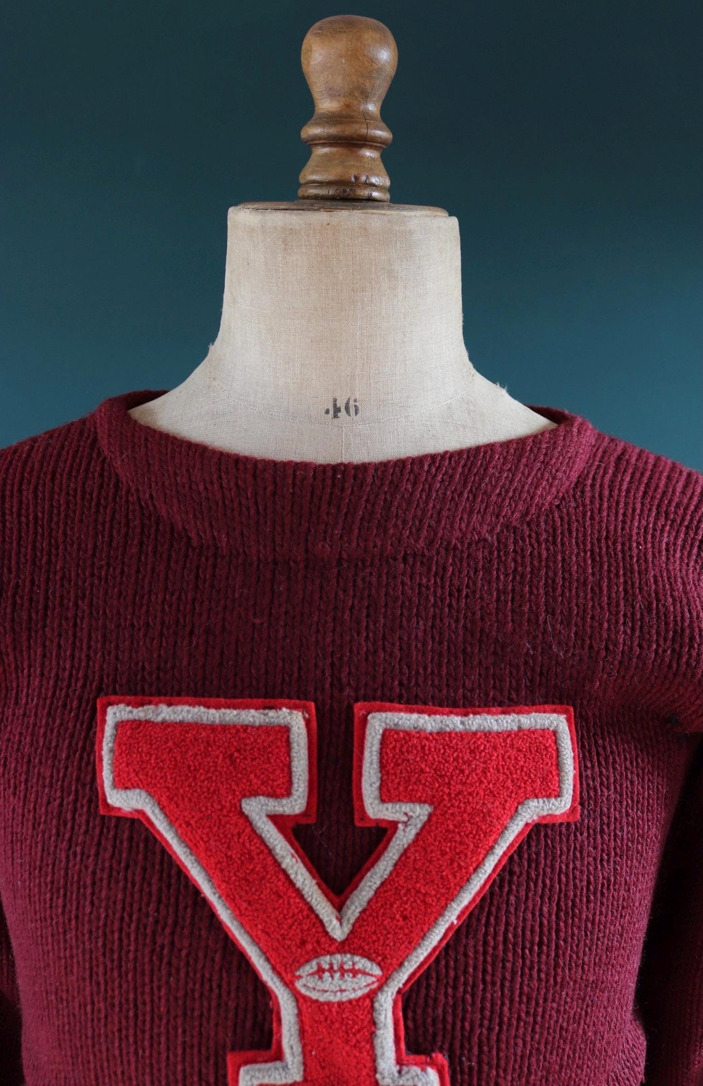 Vintage 1930s varsity sweater - burgundy wool jumper - antique knitwear - 34” chest