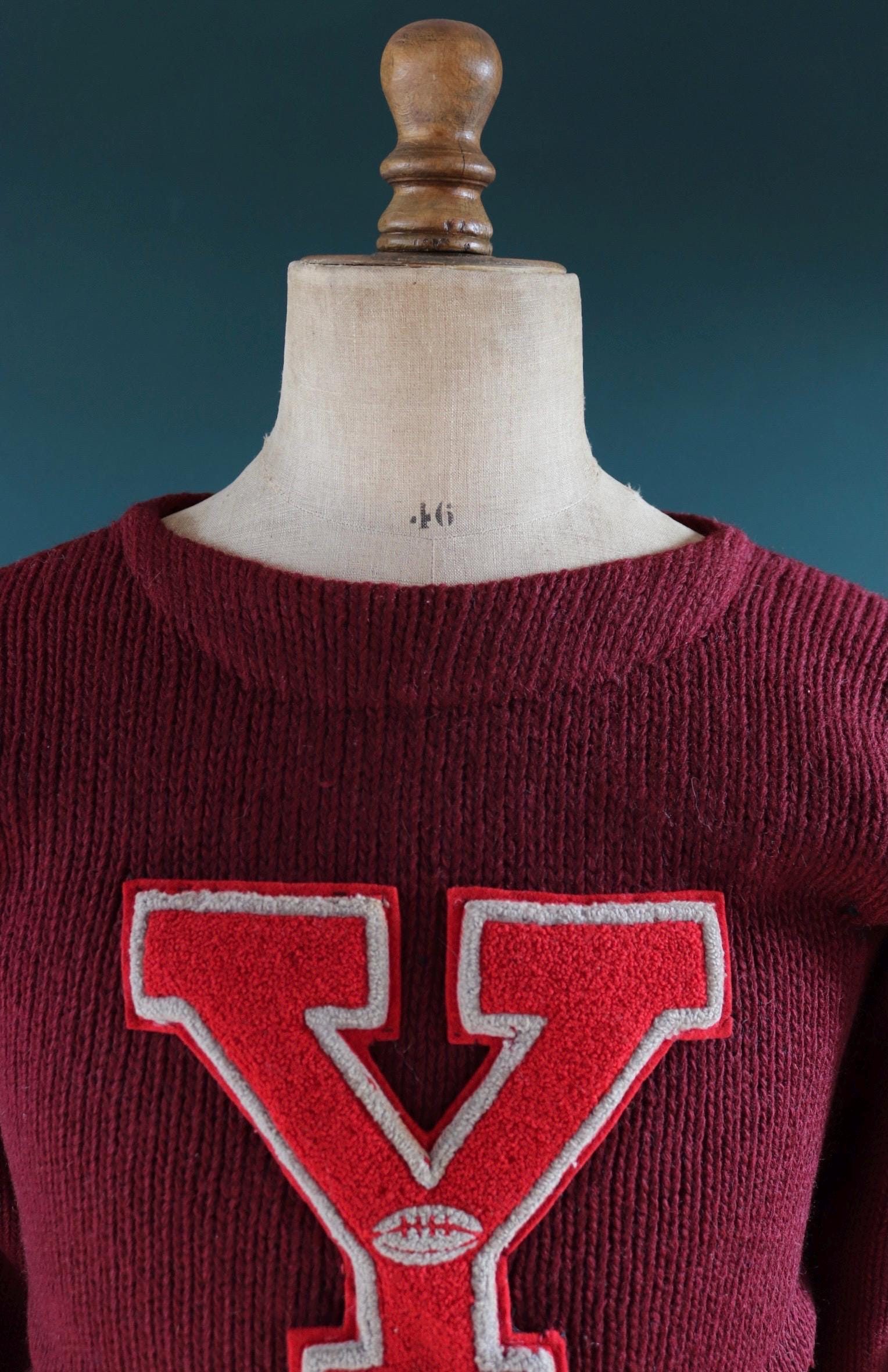 Vintage 1930s varsity sweater - burgundy wool jumper - antique knitwear - 34” chest