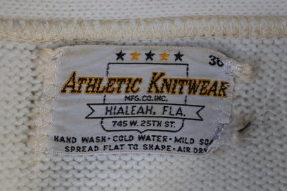 Vintage 1960s acrylic varsity sweater - Ivy League style - white cardigan - knitwear - 38” chest