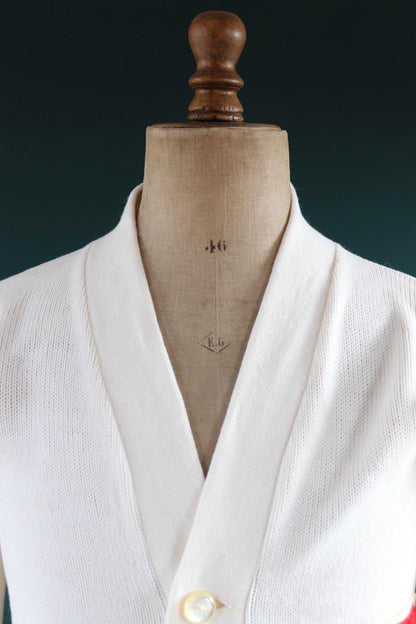 Vintage 1960s acrylic varsity sweater - Ivy League style - white cardigan - knitwear - 38” chest