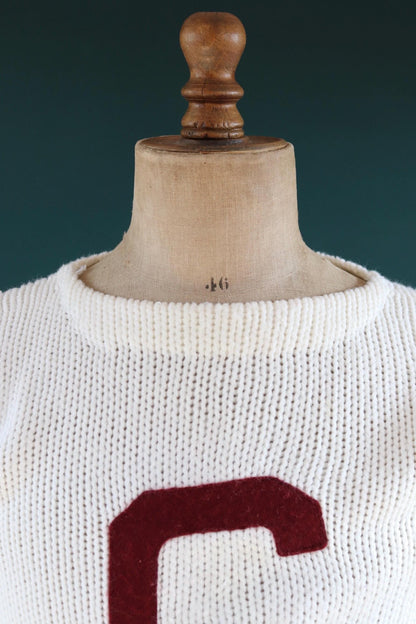 Vintage 1960s varsity sweater - white knitted jumper - Ivy League style - 38” chest