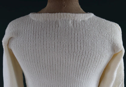 Vintage 1960s varsity sweater - white knitted jumper - Ivy League style - 38” chest