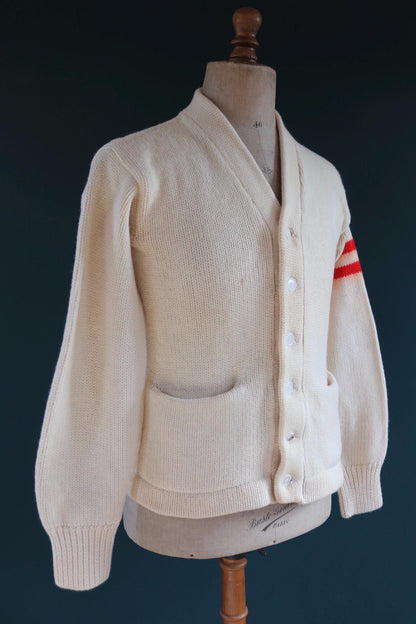 Vintage wool college sweater - 1960s knitted cardigan - original Ivy jumper - 39” chest
