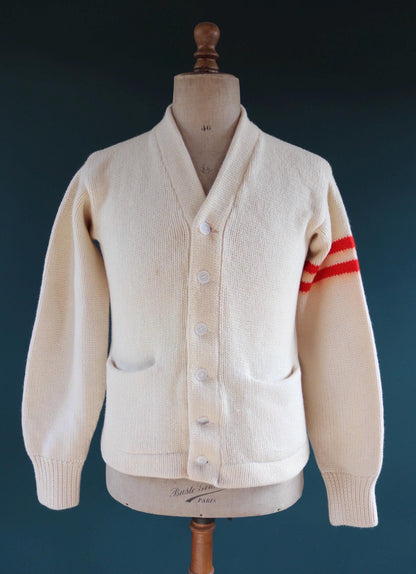 Vintage wool college sweater - 1960s knitted cardigan - original Ivy jumper - 39” chest
