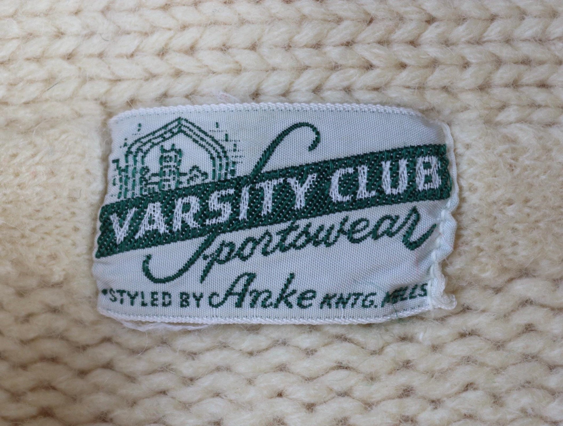 Vintage wool college sweater - 1960s knitted cardigan - original Ivy jumper - 39” chest