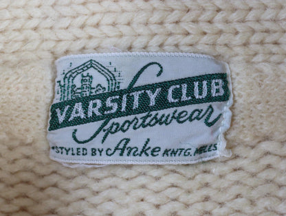 Vintage wool college sweater - 1960s knitted cardigan - original Ivy jumper - 39” chest