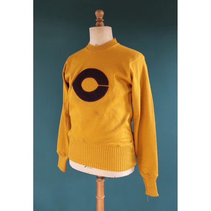 Vintage 1960s mustard wool sweater - gold varsity knit - Ivy League style - chenille patch - 40” chest