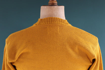 Vintage 1960s mustard wool sweater - gold varsity knit - Ivy League style - chenille patch - 40” chest