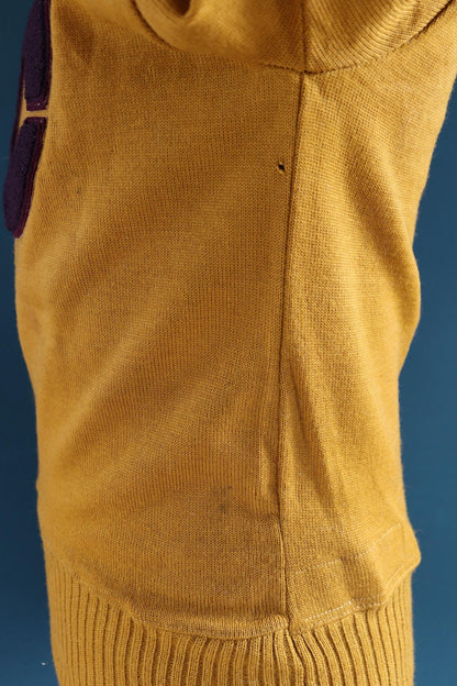 Vintage 1960s mustard wool sweater - gold varsity knit - Ivy League style - chenille patch - 40” chest