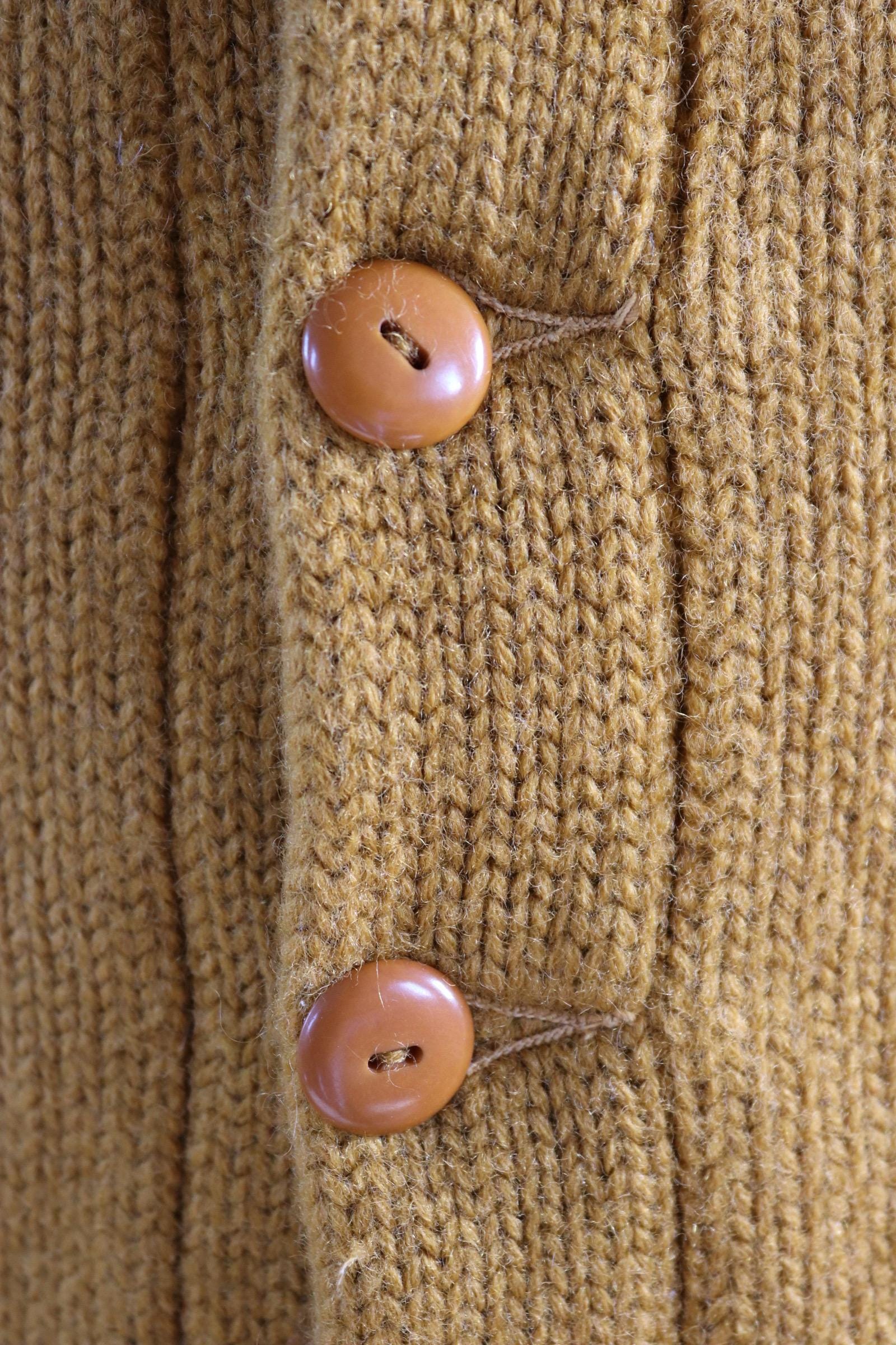 Vintage 1960s thick wool varsity sweater - knitted cardigan - Ivy League style - 38” chest