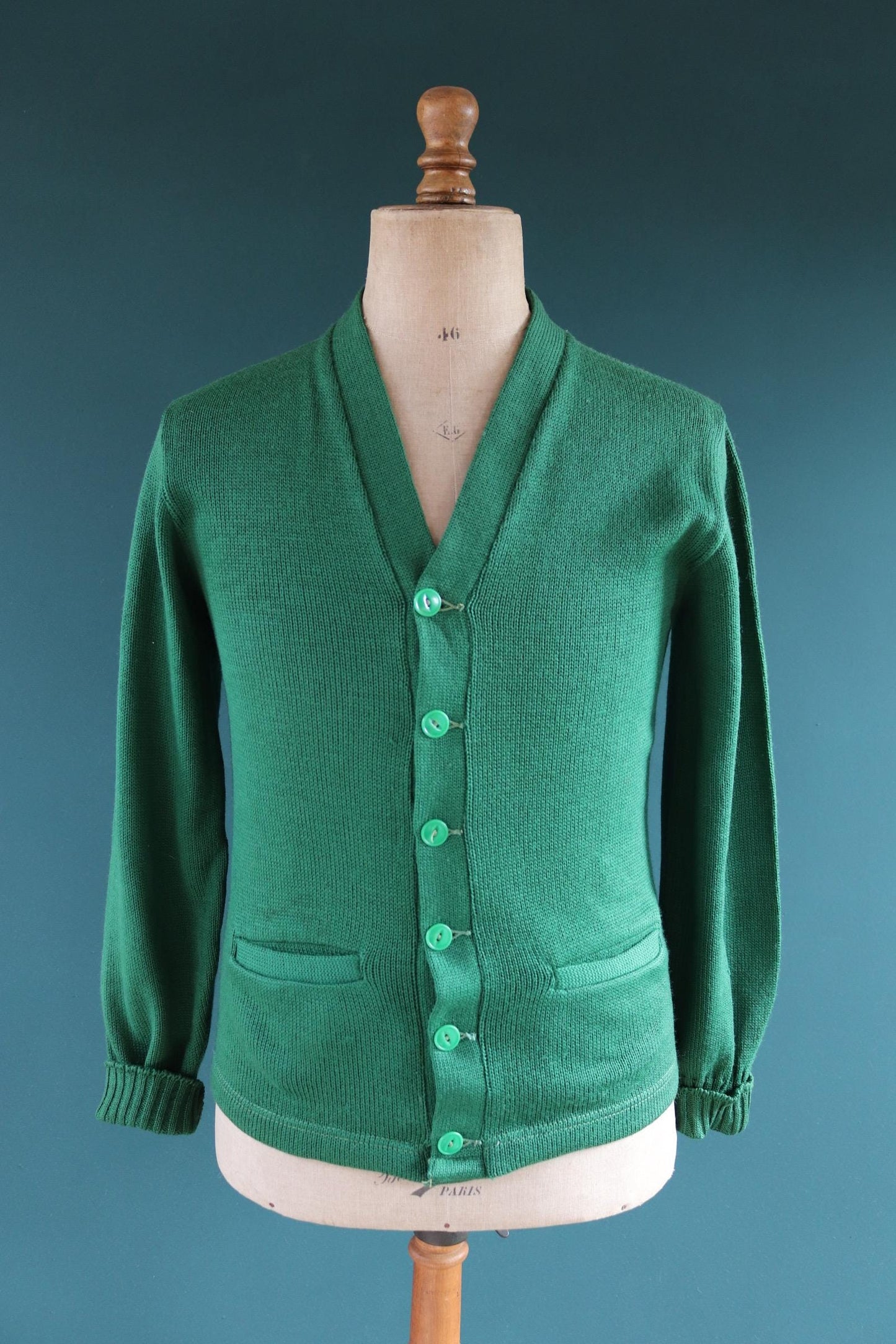 Vintage 1950s green wool college sweater - knitted varsity jumper - Ivy League style - 36” chest