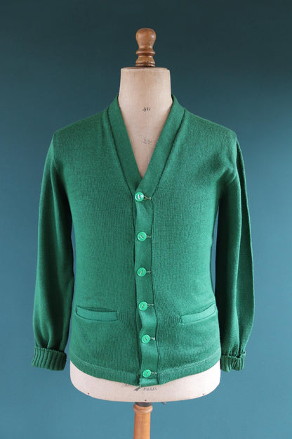 Vintage 1950s green wool college sweater - knitted varsity jumper - Ivy League style - 36” chest