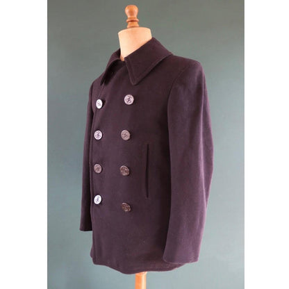 Vintage 1940s WW2 pea coat - USN jacket - US Navy wool - double breasted reefer - 39" chest - military