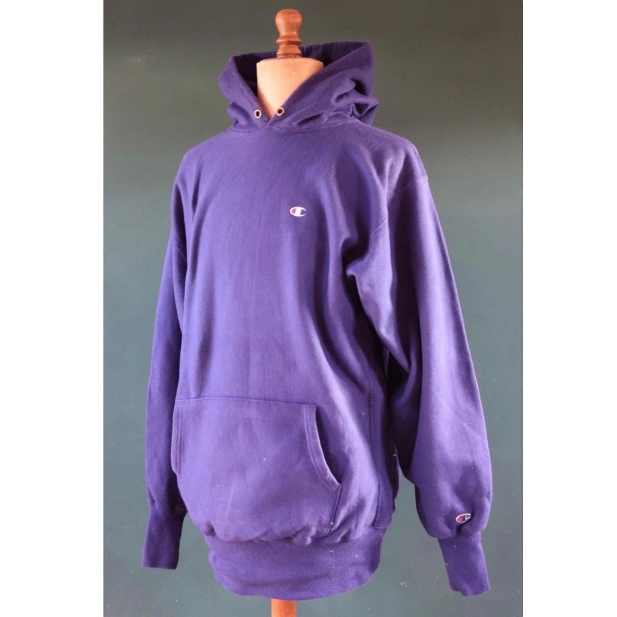 Vintage 1990s Champion sweatshirt - reverse weave sportswear - plain navy blue hoodie - 51" chest