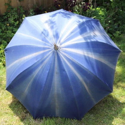 Vintage French indigo parasol for garden and patio - sun faded workwear - 1920s 30s umbrella - shepherd