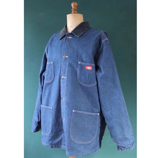 Vintage 1990s Dickies denim jacket - blue blanket lined workwear - barn chore - 59” chest