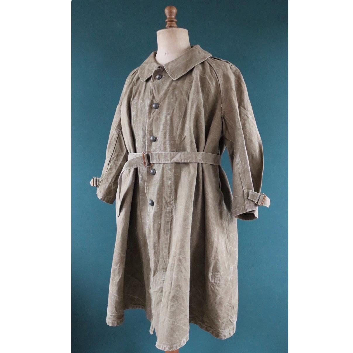 Vintage WW2 French dispatch rider coat - 1930s linen military jacket - disptach rider - M35