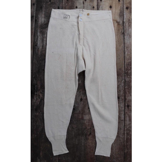 Vintage 1940s WW2 underwear - unworn long johns - Swedish army military - ecru white fleck ribbed cotton - thermal loungewear - 34" x 26"