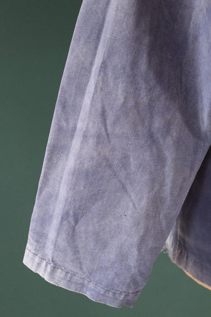 Vintage French workwear smock - 1930s chore shirt - sun faded indigo blue cotton - 46” chest