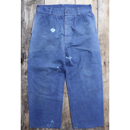 Vintage French workwear trousers - 1930s chore pants - sun faded blue cotton - 34” x 27”