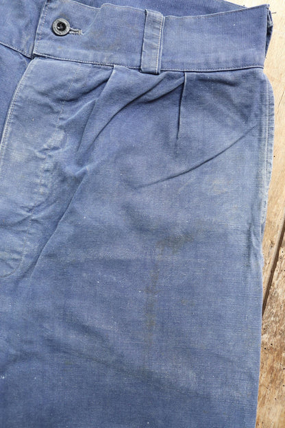 Vintage French workwear trousers - 1930s chore pants - sun faded blue cotton - 34” x 27”