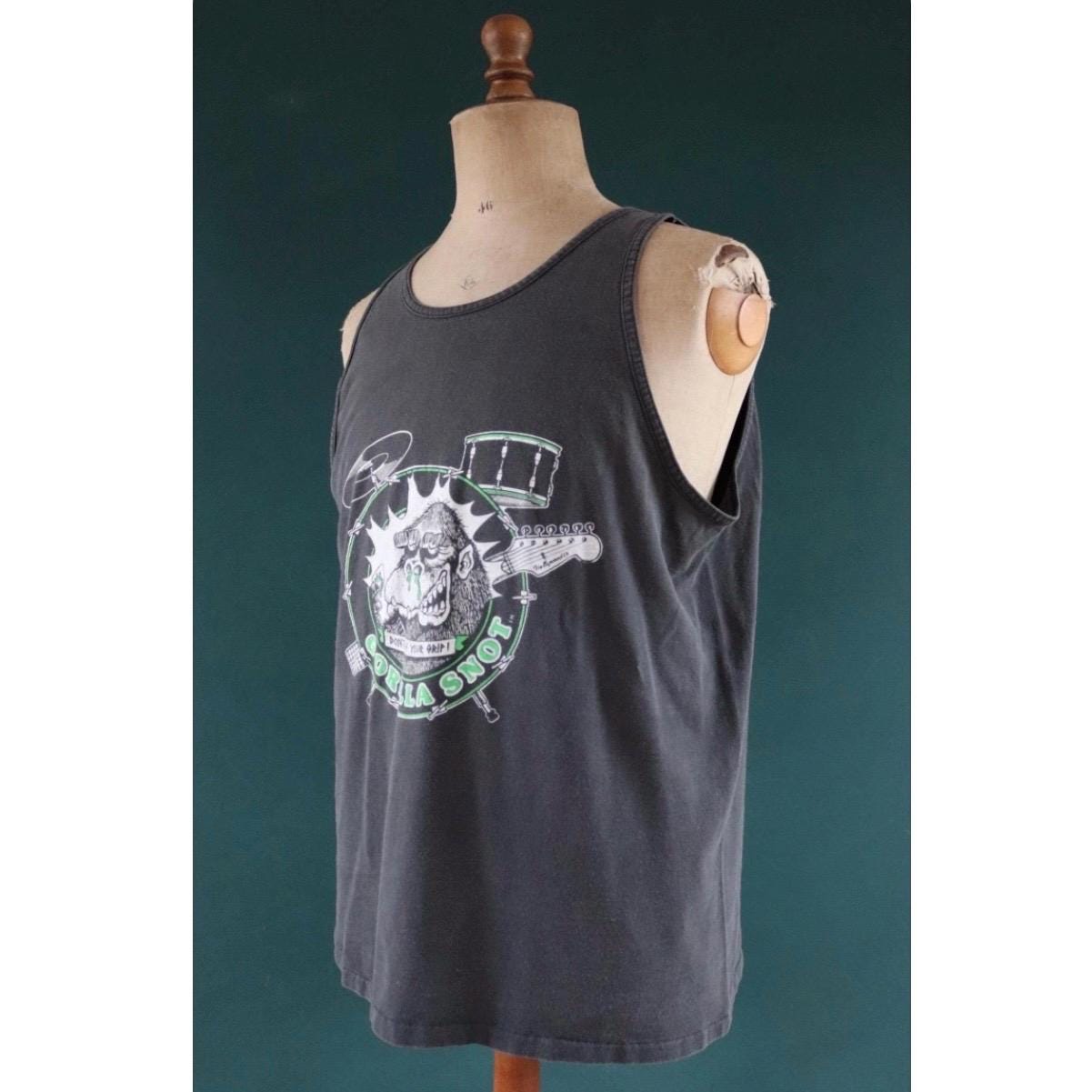 Vintage 1990s gorilla snot tank top - faded black cotton vest - 44" chest
