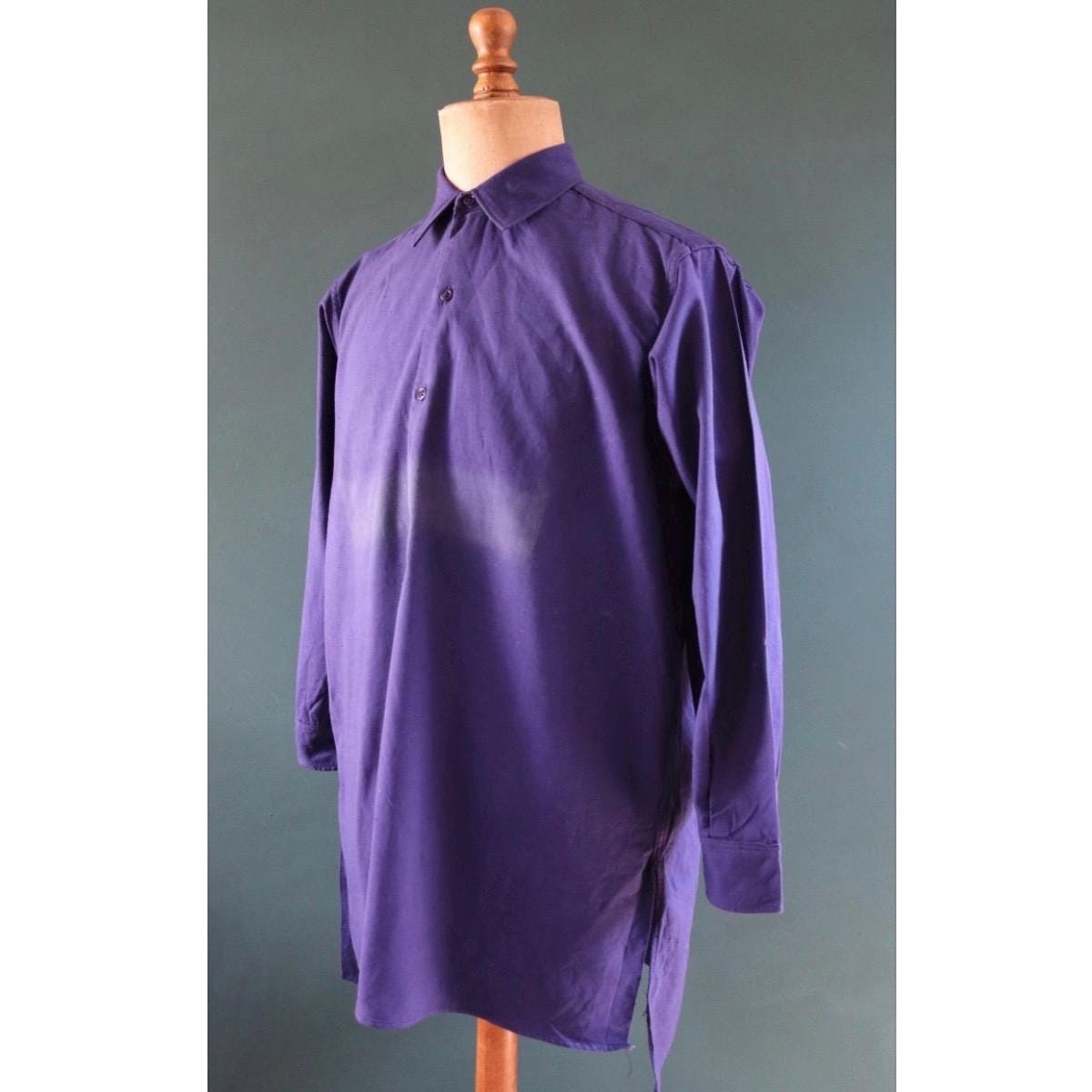 Vintage 1940s 50s French workwear shirt - indigo blue cotton smock - 47” chest