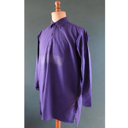 Vintage 1940s 50s French workwear shirt - indigo blue cotton smock - 47” chest