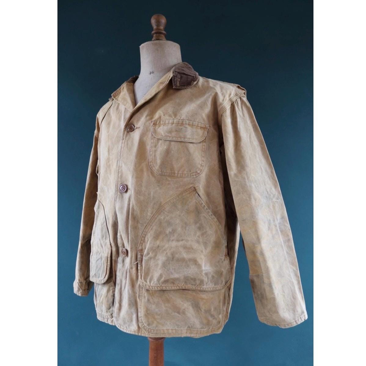 Vintage 1980s hunting jacket - tan brown duck cotton canvas - American workwear - 48” chest