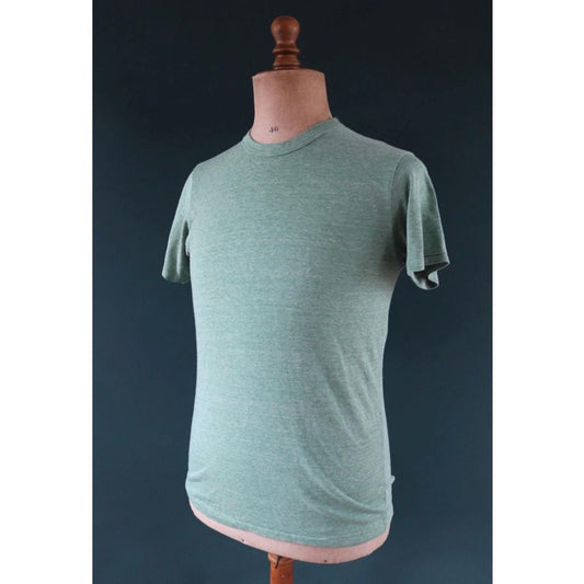 Vintage 1980s surf t shirt - plain green marl sportswear - paper thin - 38” chest