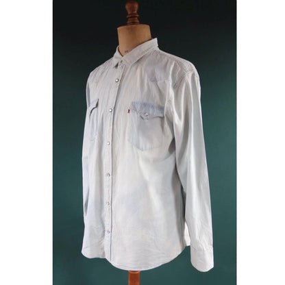 Vintage Levis denim shirt - Levi Strauss - pale blue chambray - cowboy western - 47" chest - red tab - pearl snap