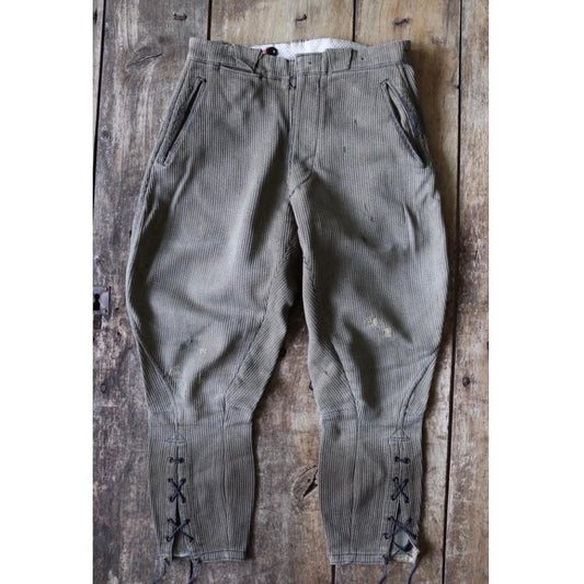Vintage French workwear trousers - 1950s brown velours cotele riding breeches - corduroy hunting jodhpurs - darned repaired - 29” x 24.5”
