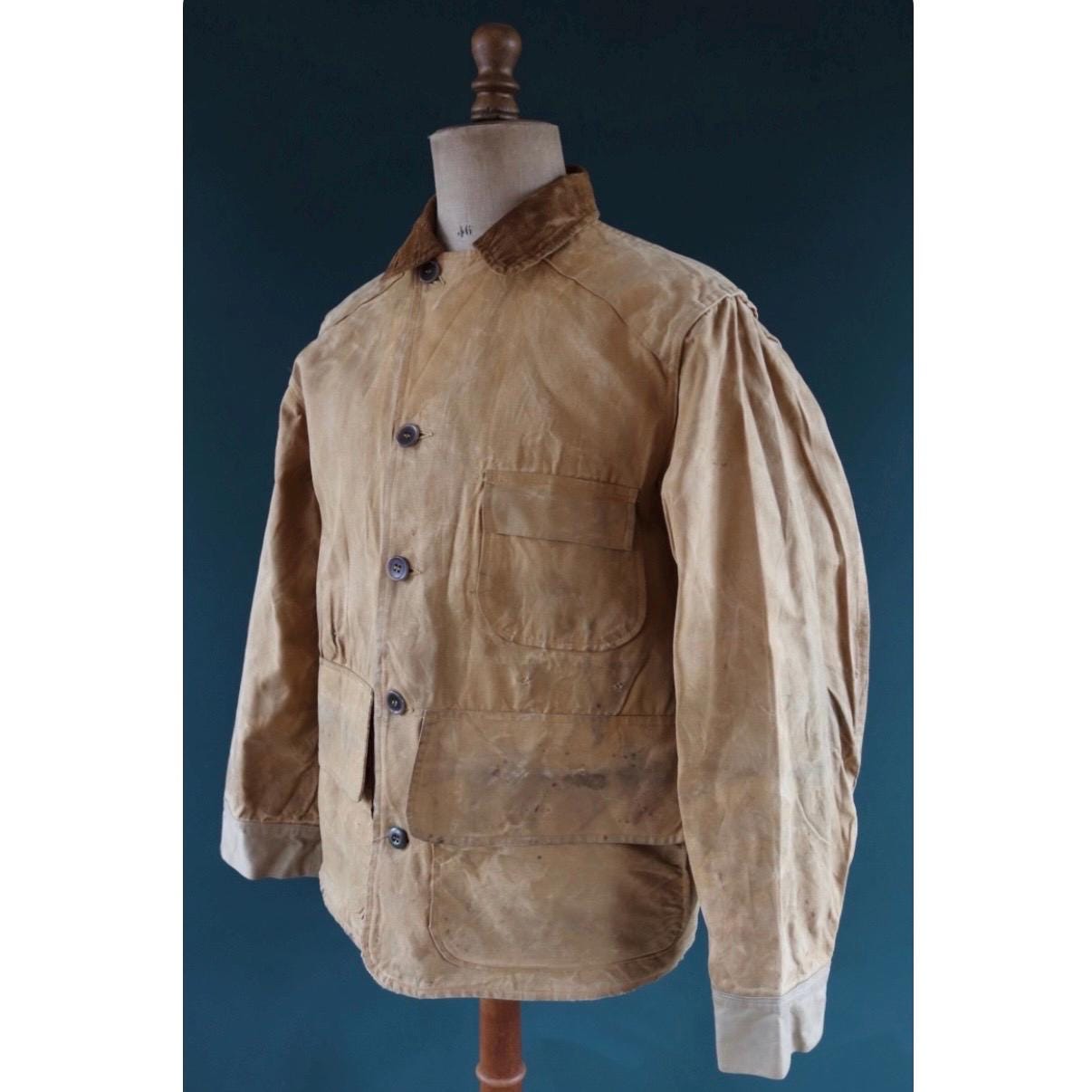 Vintage 1960s workwear jacket - Brush Master - tan brown duck cotton canvas - American hunting - 46” chest