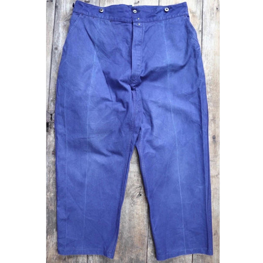 Vintage French workwear trousers - 1950s chore pants - indigo cotton twill - 37” x 26” - high waist