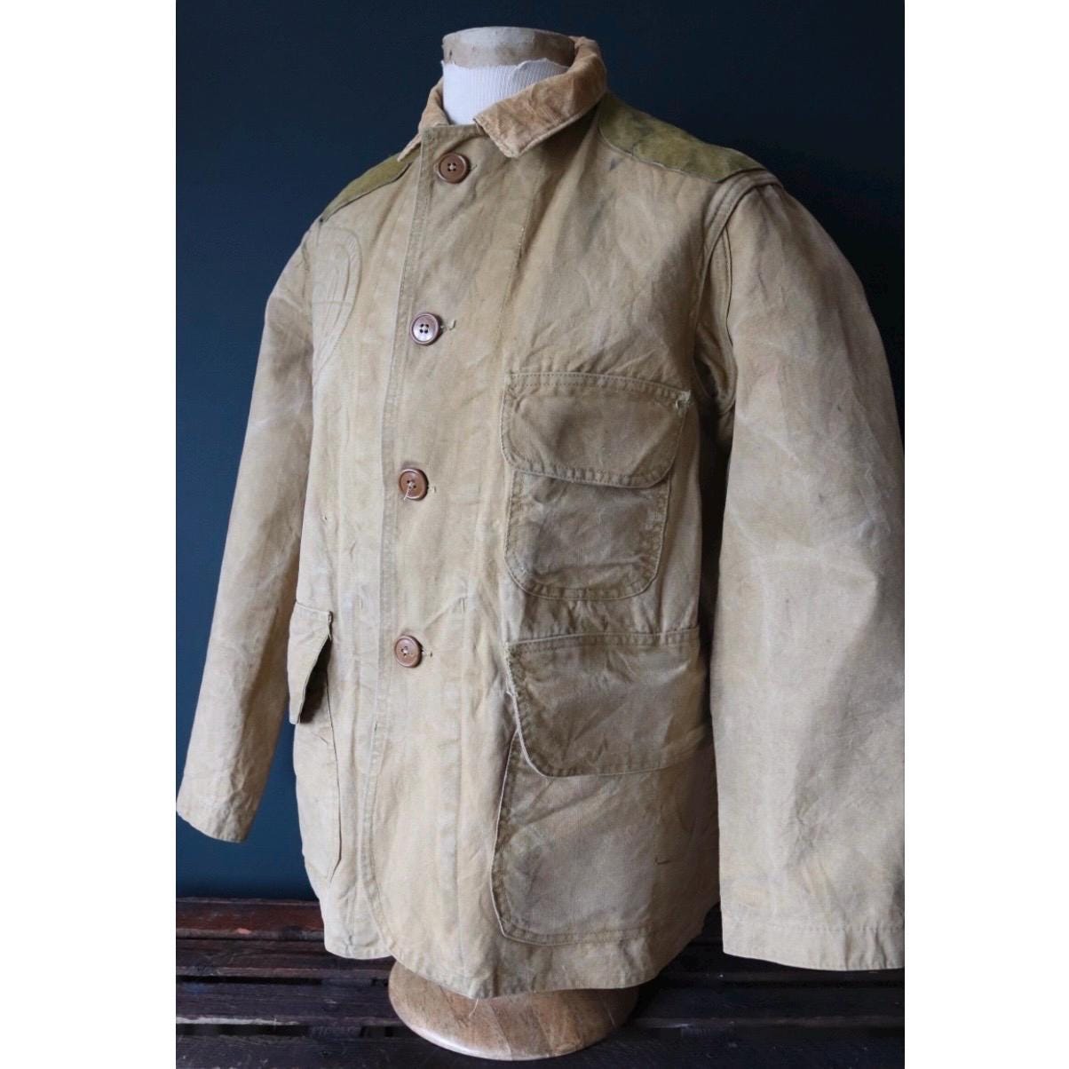 Vintage 1940s workwear jacket - tan brown duck cotton canvas - American hunting - Talon zipper - 48” chest