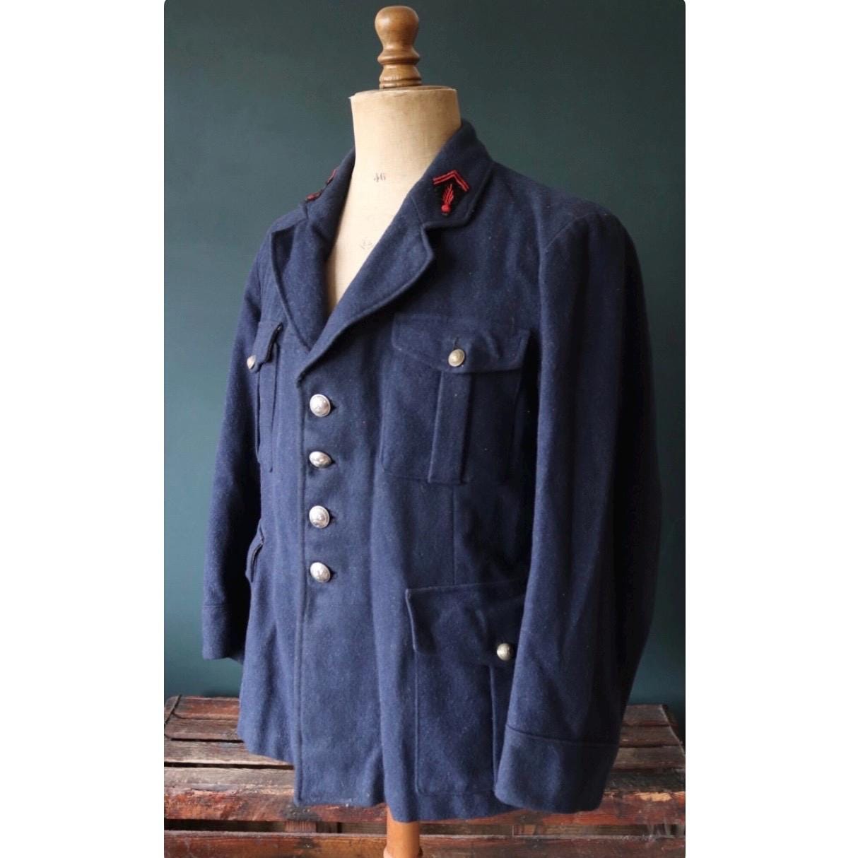 Vintage 1930s French firefighter jacket jacket - Belle Jardiniere - wool fireman coat - 41” chest