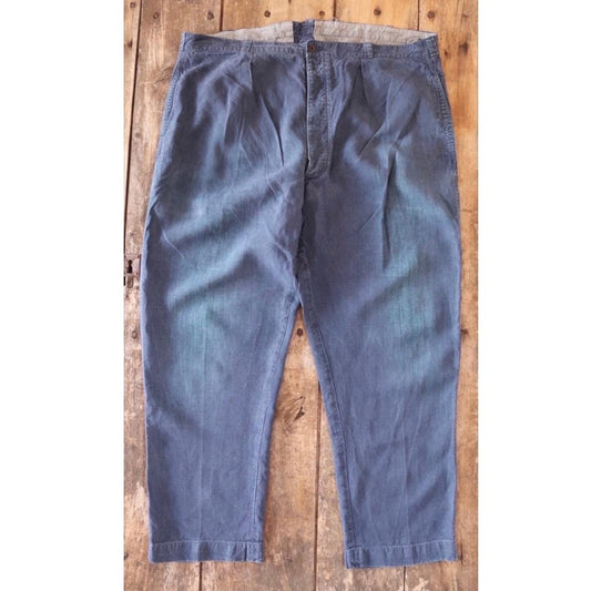 Vintage French workwear trousers - indigo linen pants - antique maquignon - 1930s 40s chore - 44” x 32”